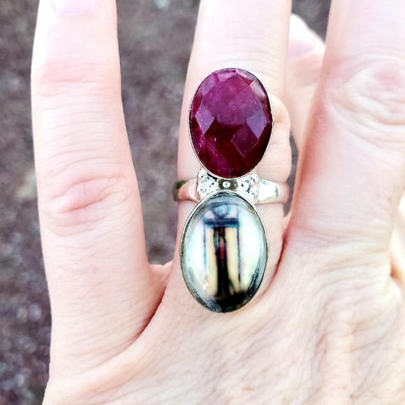 New Unique Fancy Glass Protection Faceted Cherry Ruby 925 Silver Magic Ring. - Picture 5 of 16